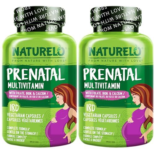 NATURELO Prenatal Multivitamin with Gentle Chelated Iron, Methyl Folate, Plant Calcium &amp; Choline - Vegan, Vegetarian - Non-GMO - Gluten Free - 360 Capsules - 4 Month Supply