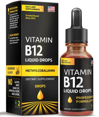 Vitamin B12 Liquid Drops - Vegan B12 Liquid Methylcobalamin Fast-Acting Complex - Sublingual B Complex Liquid w/ Vitamin B2, B3, B6, &amp; B12 - Non-GMO, No Dairy, Soy &amp; Sugar, Raspberry Flavor, 2 fl. oz.