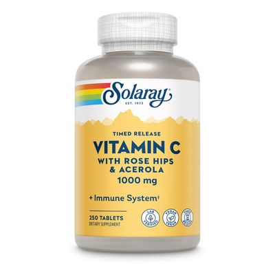 SOLARAY Vitamin C w/Rose Hips &amp; Acerola | 1000mg | Two-Stage Timed-Release Healthy Immune Function, Skin, Hair &amp; Nails Support | Non-GMO | 250ct