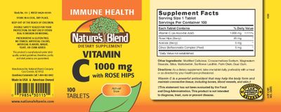 Nature`s Blend Vitamin C 1000mg w/Rose Hips Tablets 100 ct