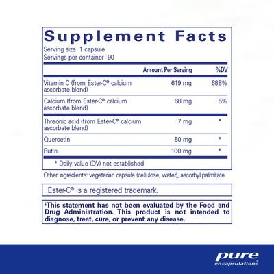 Pure Encapsulations Ester-C & Flavonoids - Vitamin C Supplement for Antioxidants - Immune & Vascular Support* with Calcium & Rutin - Gentle on Digestion - Vegan & Non-GMO - 90 Capsules