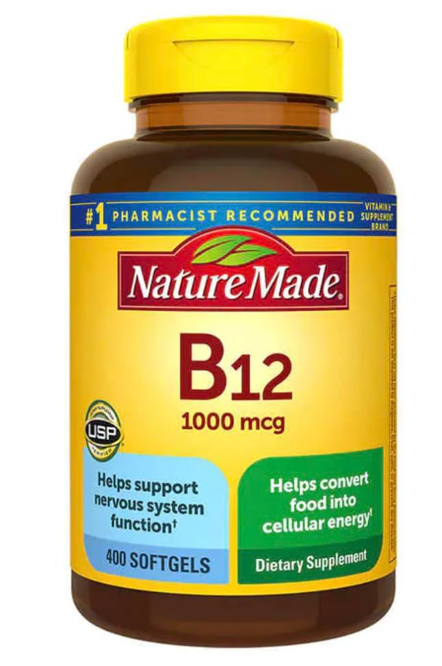 Nature Made Vitamin B12 1000 mcg., 400 Softgels, Vitamin B for Women &amp; B Vitamins for Men, 400 Softgels, 400 Day Supply,