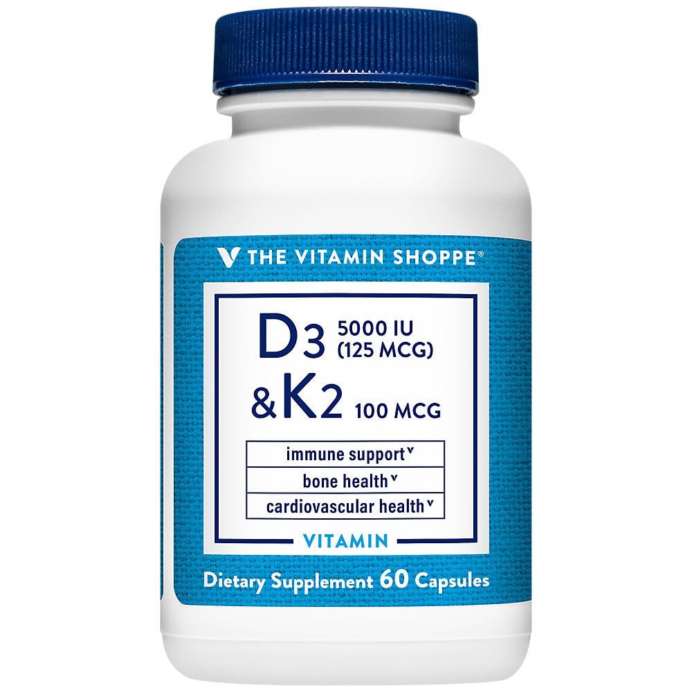 Vitamin D3 &amp; K2 - Immune Support &amp; Bone Health - 5,000 IU (60 Capsules)