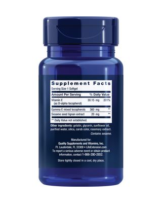 Life Extension Gamma E Mixed Tocopherols - Complete D-Alpha Vitamin E Supplement for Heart Health and Skin Care - Gluten-Free, Non-GMO - 60 Softgels