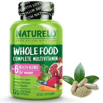 NATURELO Whole Food Multivitamin for Women - with Vitamins, Minerals, &amp; Organic Extracts - Supplement for Energy and Heart Health - Vegan - Non GMO - 120 Capsules