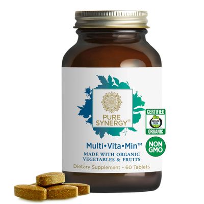 PURE SYNERGY MultiVitaMin | Vegan Multivitamin Made with Organic Whole Foods | Twice Daily Supplement for Men and Women | Core Nutrients for Energy, Mood, Immune, and Bone Health (60 Tablets)
