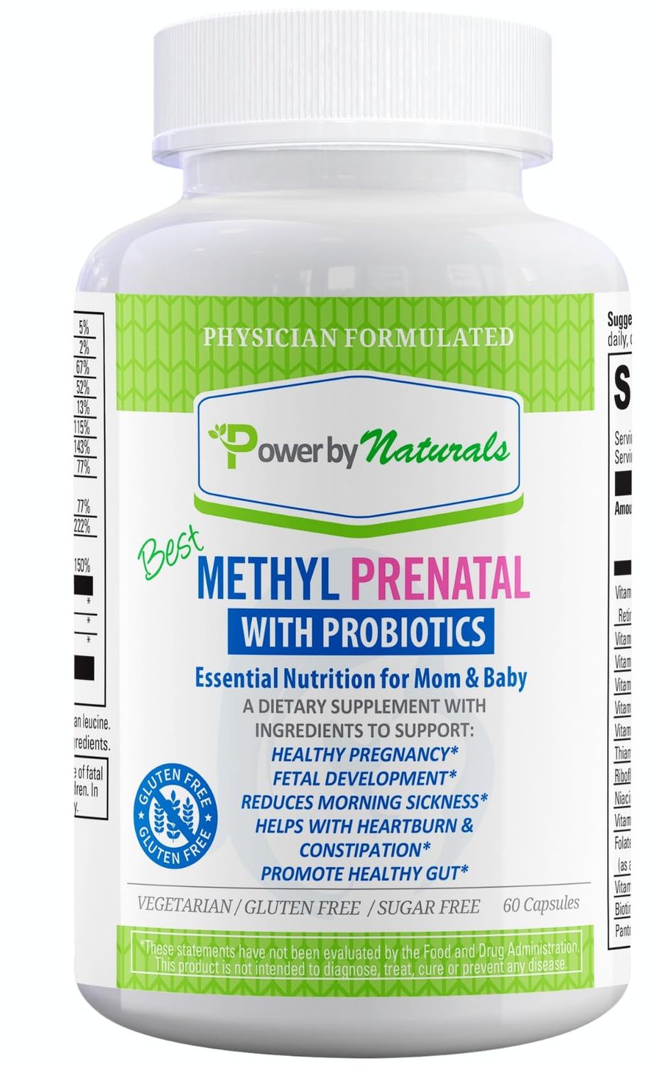 Power By Naturals Prenatal Probiotic Blend Vitamins w/Methylfolate, B12, Iron, Ginger &amp; 27+ Essential Nutrients for Healthy Pregnancy, Prenatal Probiotics for Women, Pregnancy Probiotic, 60 Capsules