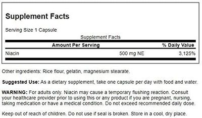 Swanson Niacin (B3) Cardio Health Support Carbohydrate Metabolism 500 Milligrams 250 Capsules (2 Pack)