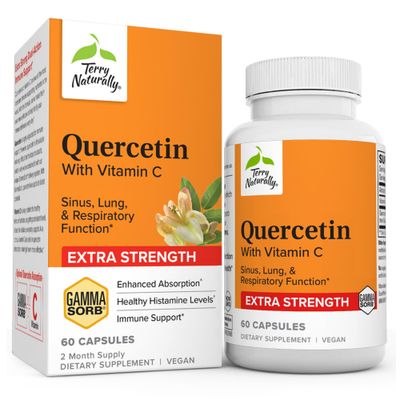 Terry Naturally Quercetin with Vitamin C Extra Strength - 60 Capsules - Sinus, Lung &amp; Respiratory Function - Non-GMO, Vegan - 60 Servings