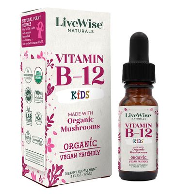 Live Wise Naturals Vitamin B12 Liquid Drops for Kids | B12 Vitamin Supplement for Toddlers and Children | Vegan | Non-GMO | Gluten Free | Low Dose