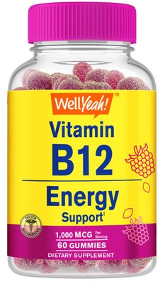 WellYeah Vitamin B12 1000mcg Gummies - for Energy, Mood, Metabolism and Immune System Support - Vegan Friendly and Gluten-Free, GMO Free and Doctor Recommended - 60 Gummies