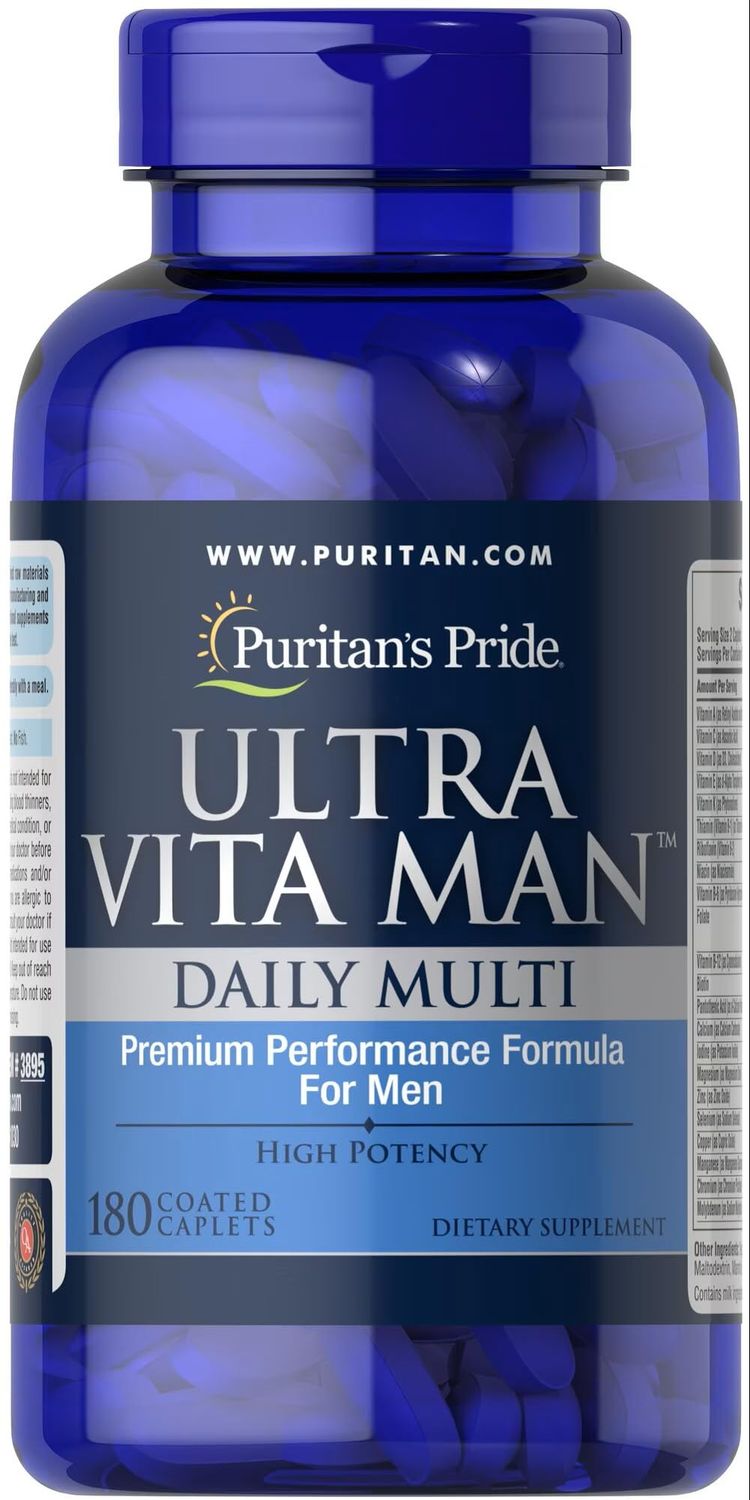 Puritan&#39;s Pride Ultra Vita Man High Potency Men&#39;s Daily Multivitamin with Time Release Technology, Dietary Supplement to Support Immune System and Cardiovascular Health, 3 Month Supply, 180 Count