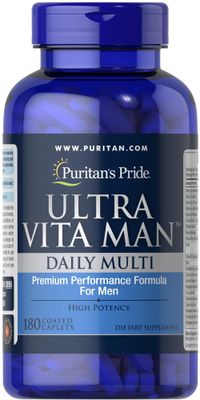 Puritan&#39;s Pride Ultra Vita Man High Potency Men&#39;s Daily Multivitamin with Time Release Technology, Dietary Supplement to Support Immune System and Cardiovascular Health, 3 Month Supply, 180 Count