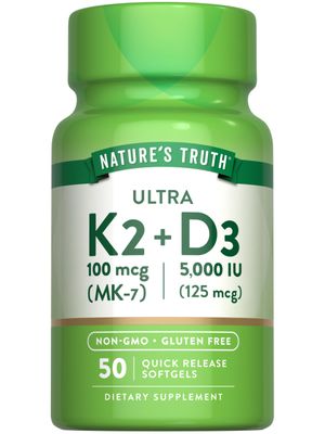 Nature&#39;s Truth Vitamin K2 MK7 Complex | 100 mcg | 50 Softgels | with Vitamin D3 | Non-GMO &amp; Gluten Free Supplement