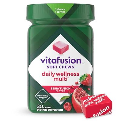 Vitafusion Soft Chews Daily Wellness Multi(1), Chewable Multivitamins for Adults, Individually Wrapped, Berry Fusion Flavor, 30 Chews, 30 Day Supply