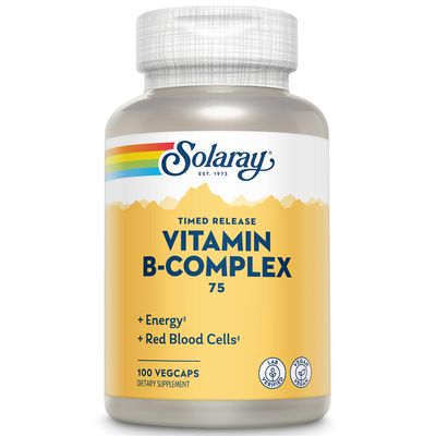 Solaray Vitamin B-Complex 75mg | Two-Stage Timed-Release for Extended Availability | Support for Hair, Skin, Nails, Nerves, Immune Function | 100 CT