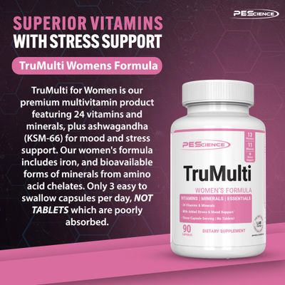 PEScience TruMulti Women's, Multivitamin with Premium Quality Vitamin C, D, Zinc for Immune &amp; Stress Support, 90 Capsules