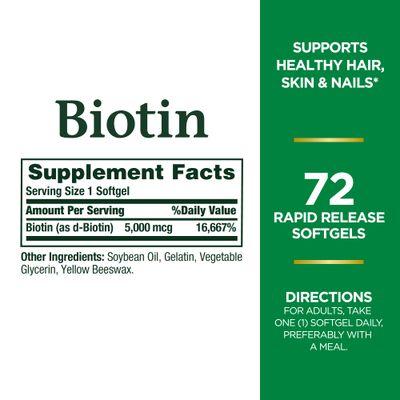Nature's Bounty Biotin 5,000 mcg Caps, 72 ct