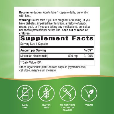 Nature's Way Niacinamide, Supports Cellular Energy*, 500mg per Serving, 100 Capsules