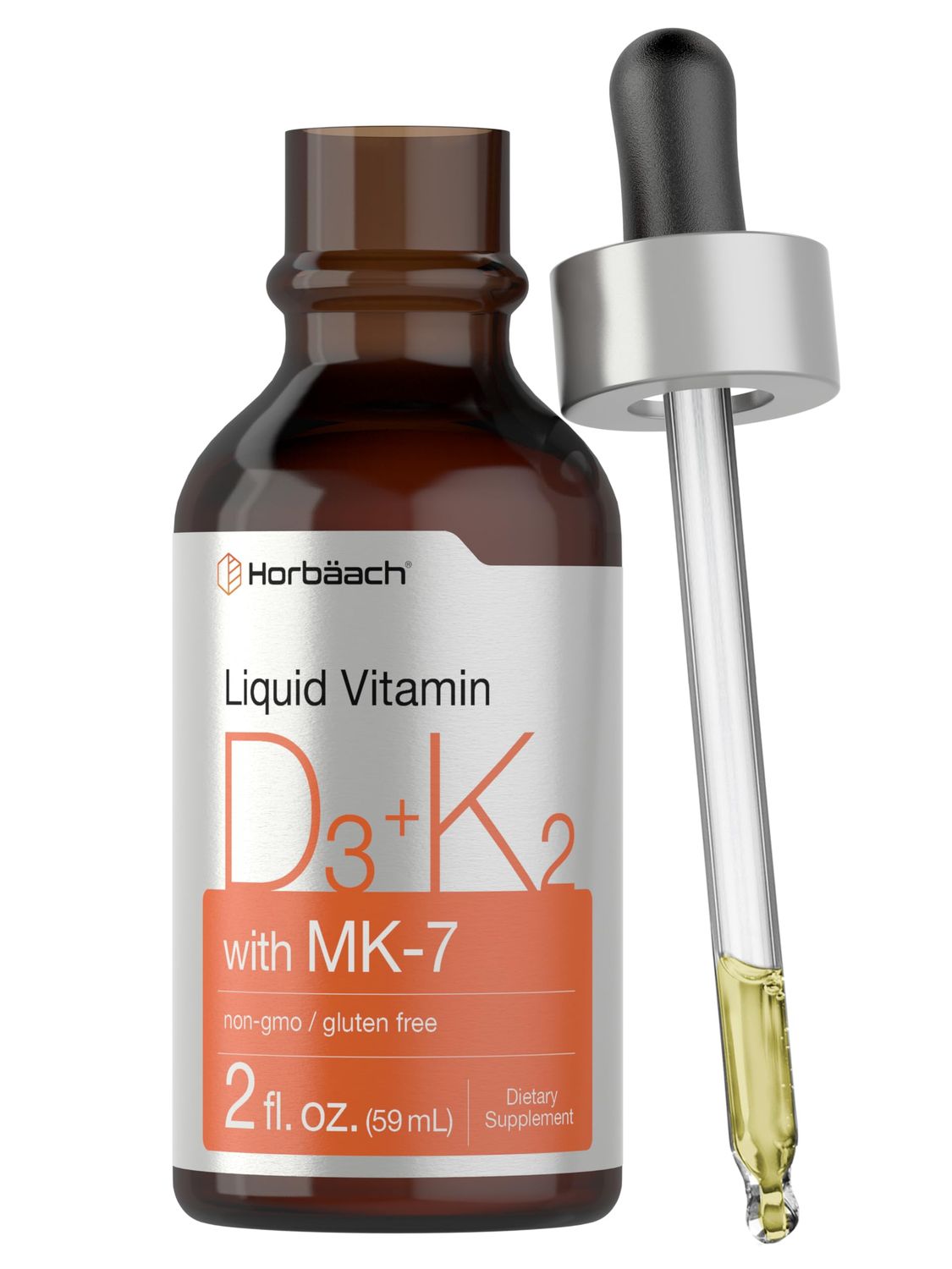 Horbach Vitamin D3 + K2 Liquid Drops | with MK7 | 2 Fl Oz | Vegetarian | Non-GMO, Gluten Free Supplement