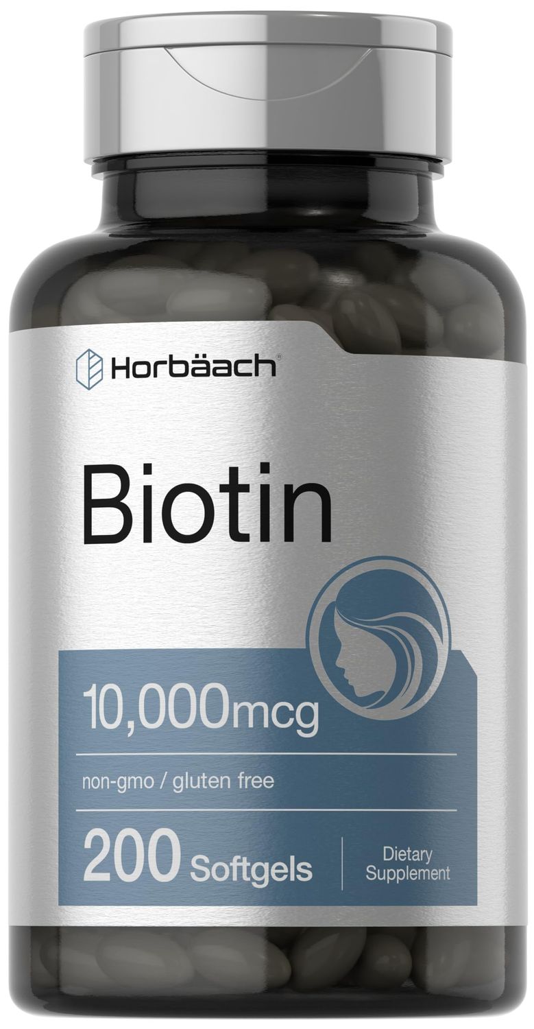 Horbaach Biotin 10000 mcg | 200 Softgels | Vitamin B7 Supplement | Non-GMO &amp; Gluten Free
