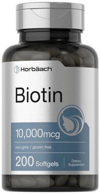 Horbaach Biotin 10000 mcg | 200 Softgels | Vitamin B7 Supplement | Non-GMO &amp; Gluten Free