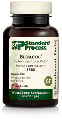 Standard Process Betacol - Liver Support Whole Food Supplement with Niacin, Vitamin B6, Spanish Moss, Inositol, Oat Flour, Ascorbic Acid, and More - 90 Capsules