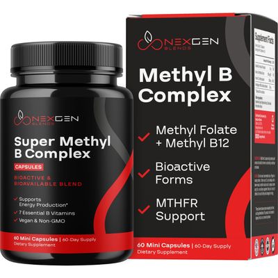 Methylated B Complex Vitamin Supplement - Bioactive Methyl B Complex with 5-MTHF Methyl Folate &amp; B12 Methylcobalamin for Brain Heart Energy &amp; Homocysteine Support - Super Vitamin B Complex - 60 Caps