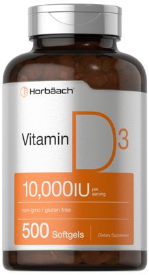 Horbach Vitamin D3 10000 IU | 500 Softgels | Non-GMO, Gluten Free Supplement | Value Size | 250mcg | High Potency Formula