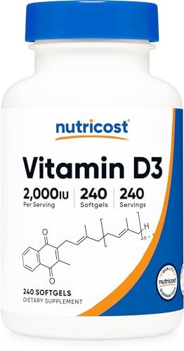 Nutricost Vitamin D3 2000 iu Softgels, 240 Softgels - Non-GMO &amp; Gluten Free