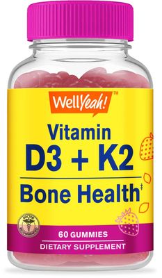 WellYeah Vitamin D3 + K2 Gummies - Vitamin D3 1000 IU, K2 100 MCG - Bone and Muscle Health Support, Natural Flavors, GMO Free, Gluten Free, Vegan - K2 D3 Vitamin Supplement- 60 Gummies