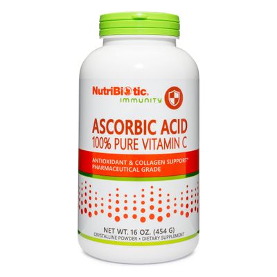 NutriBiotic Ascorbic Acid Vitamin C Powder, 16 Oz | Pharmaceutical Grade L-Ascorbic Acid, 2000 Mg Per Serving | Essential Immune &amp; Antioxidant Collagen Support Supplement | Vegan, Gluten &amp; GMO Free