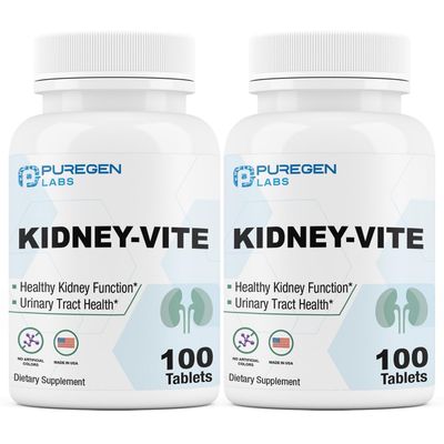 Puregen Labs Kidney-Vite | Premier Kidney, Renal Support | Non-GMO, Gluten-Free, No Artificial Color Additives | 2 Pack - Total 200 Tablets