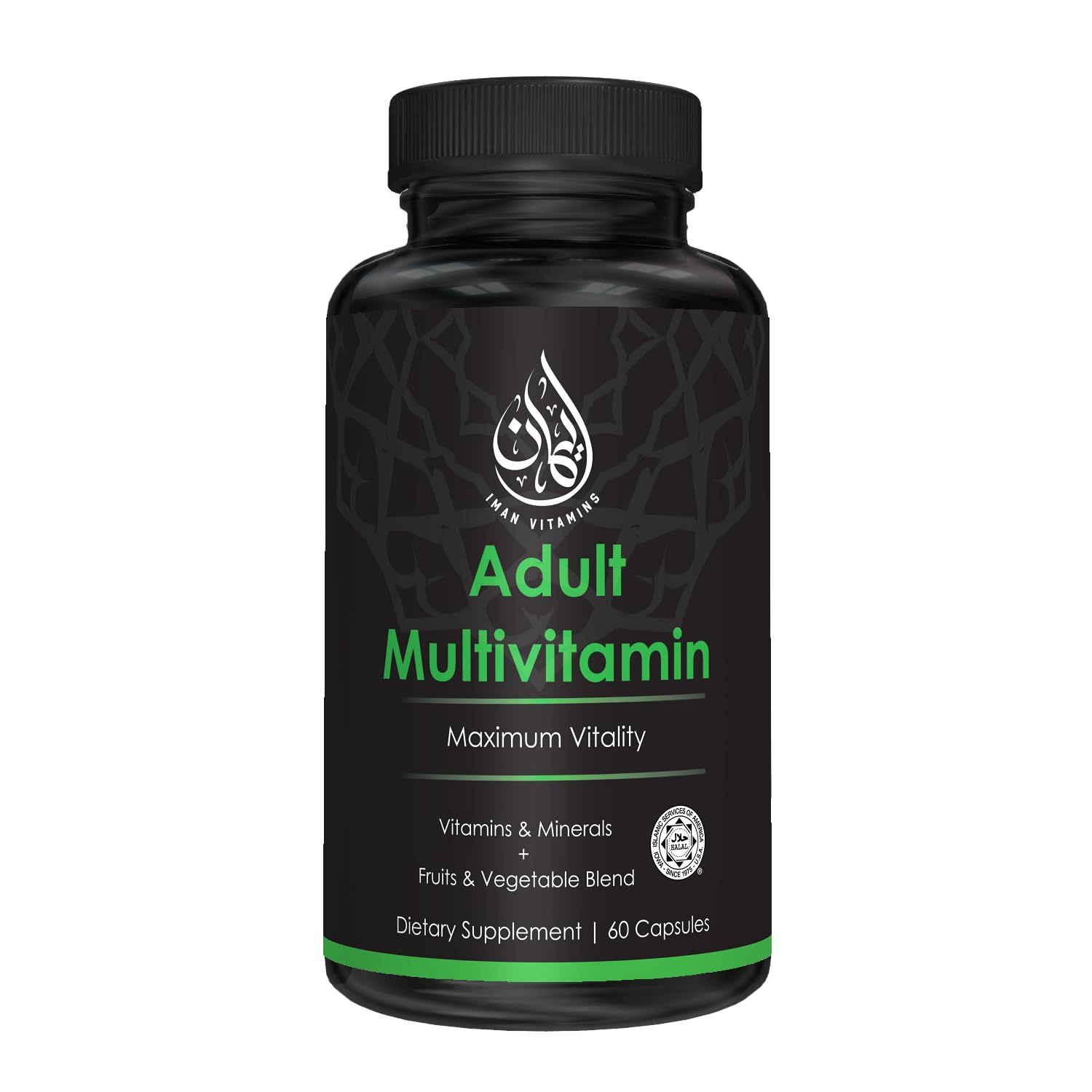 Iman Vitamins Halal Complete Multivitamin Capsules for Adults Men &amp; Women | 42 Fruit &amp; Vegetable Blend with Iron, Zinc, CoQ10, Folic Acid, and Vitamin A, B1, B3, B6, B12, C, D3, E | 60 Count