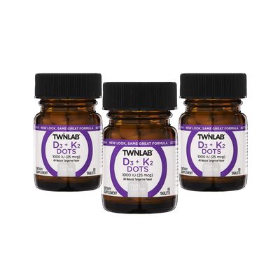 Twinlab Vit D3 1000 &amp; K2 Dots, 3 pk