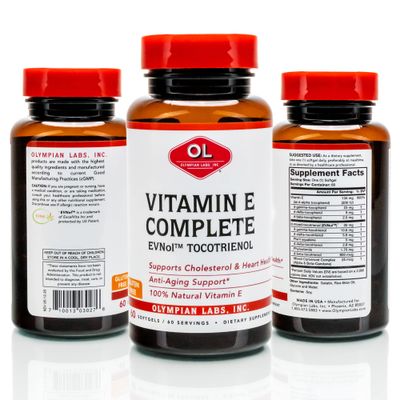 Olympian Labs Vitamin E Complete Tocomin, 200IU 60 Softgels, Fight Free Radicals, Supports Brain, Skin &amp; Hair, 60 Servings