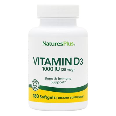 Natures Plus Vitamin D3 (Cholecalciferol) - 1000 iu, 180 Softgels - Nutritional Support for Healthy Bones &amp; Immune System Support - Bioavailable Active Form - Gluten-Free - 180 Servings