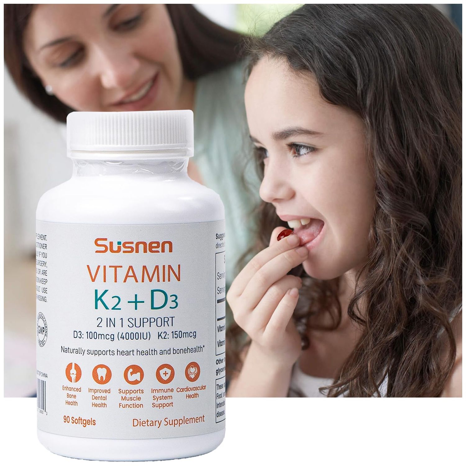 Vitamin K2+D3 Softgels Vitamin D3 4000IU K2 150mcg Dietary Supplement 2 in 1 D K Complex Support for Immune Calcium Absorption Bone Heart Dental Health Micro Ingredients(90 Softgels) Men Women Gift