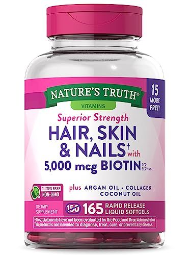 Nature&#39;s Truth Hair, Skin &amp; Nails Vitamin | 5000mcg Biotin | 165 Softgels | with Collagen | Non-GMO &amp; Gluten Free Supplement