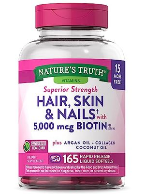 Nature&#39;s Truth Hair, Skin &amp; Nails Vitamin | 5000mcg Biotin | 165 Softgels | with Collagen | Non-GMO &amp; Gluten Free Supplement