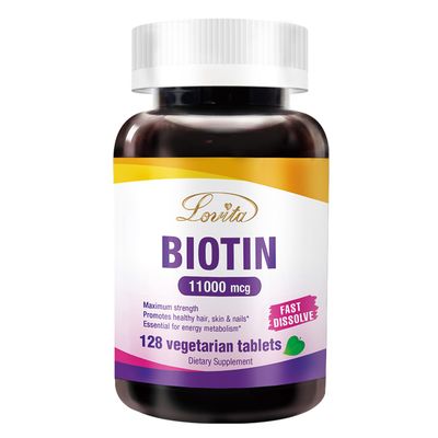Lovita Biotin 11000mcg, Higher Potent Than Biotin 10000mcg, Fast Dissolvable Biotin Vitamins for Hair Skin and Nails &amp; Hair Growth, 128 Vegetarian Biotin Dissolvable Tablets