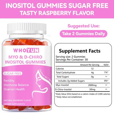 Whoyun Inositol Gummies Sugar Free, Myo-Inositol & D-Chiro Inositol 40:1 Ratio Supplement for Women, Fertility, Hormone Balance, Ovarian Health, 60 Count