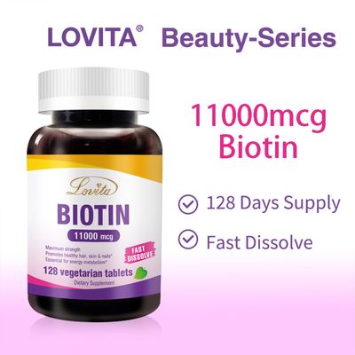 Lovita Biotin 11000mcg, Higher Potent Than Biotin 10000mcg, Fast Dissolvable Biotin Vitamins for Hair Skin and Nails &amp; Hair Growth, 128 Vegetarian Biotin Dissolvable Tablets