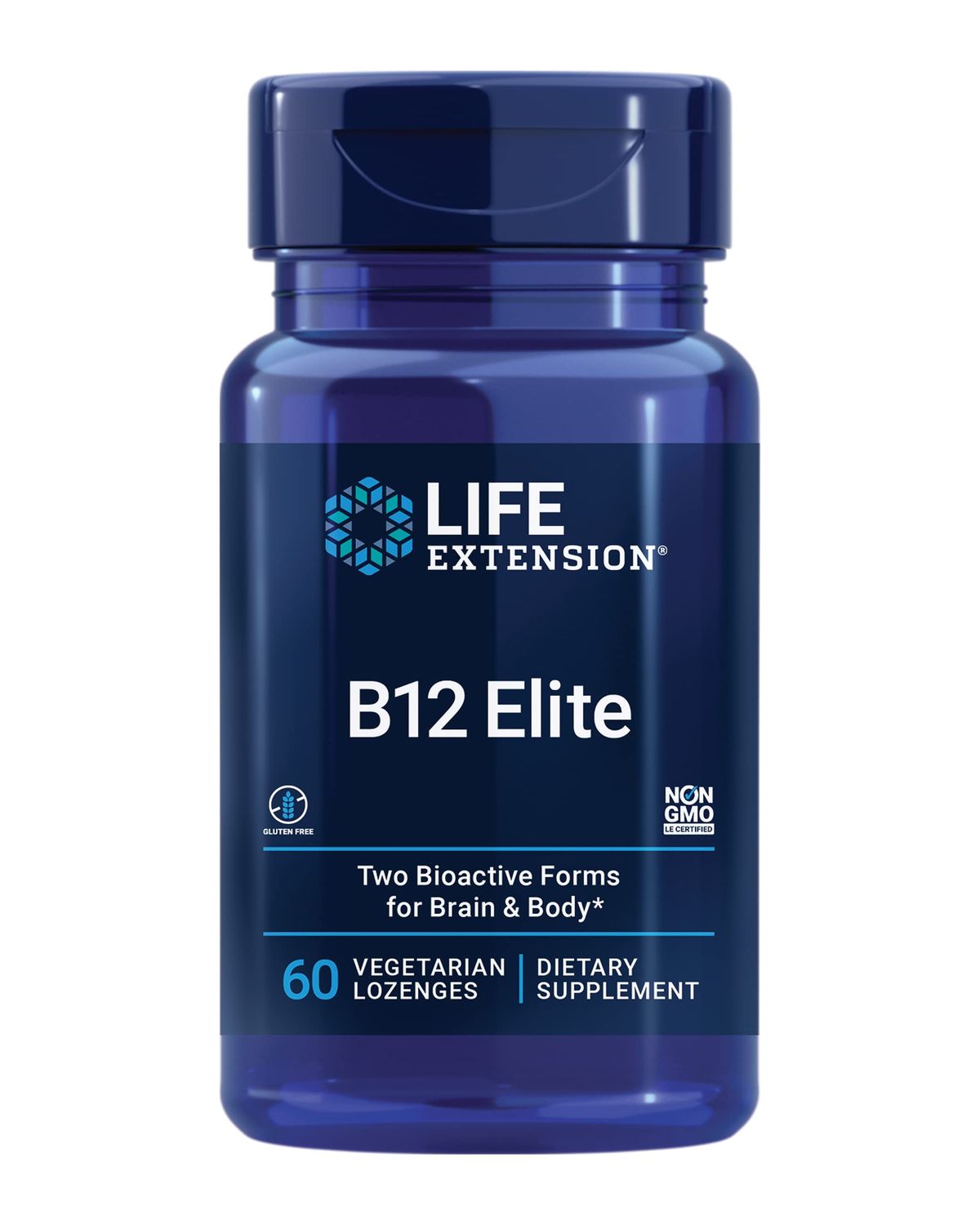 Life Extension B12 Elite, adenosylcobalamin, methylcobalamin, Two Active Forms for Brain Health &amp; Dopamine Production, Non-GMO, Gluten-Free, Vegetarian, 60 lozenges