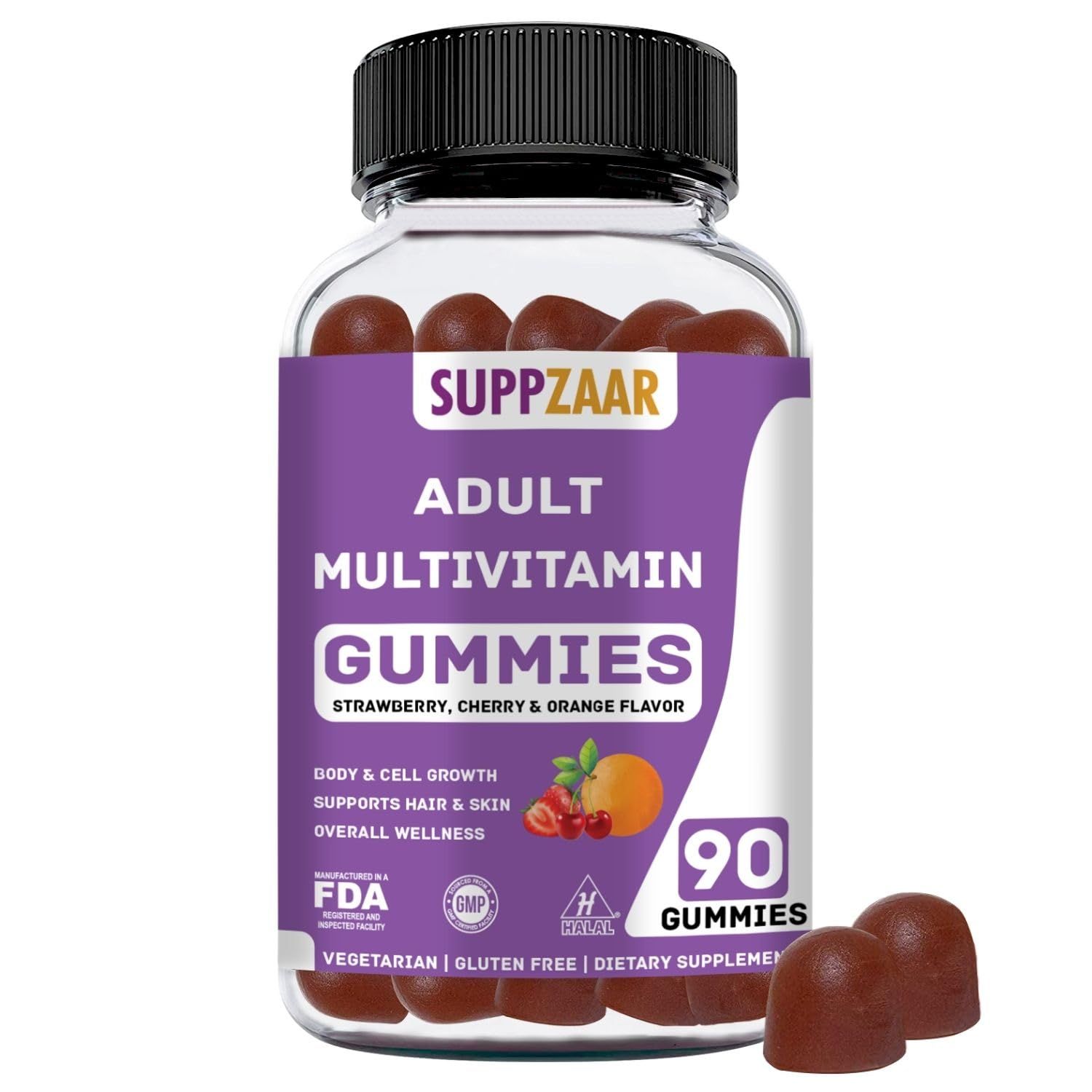SUPPZAAR Vegetarian Gummy Multivitamin for Women &amp; Men - Daily Men &amp; Womens Multivitamin with Vitamins: A C D E B6 B12, Biotin &amp; Zinc - Complete Vitamin Formula - 90 Count
