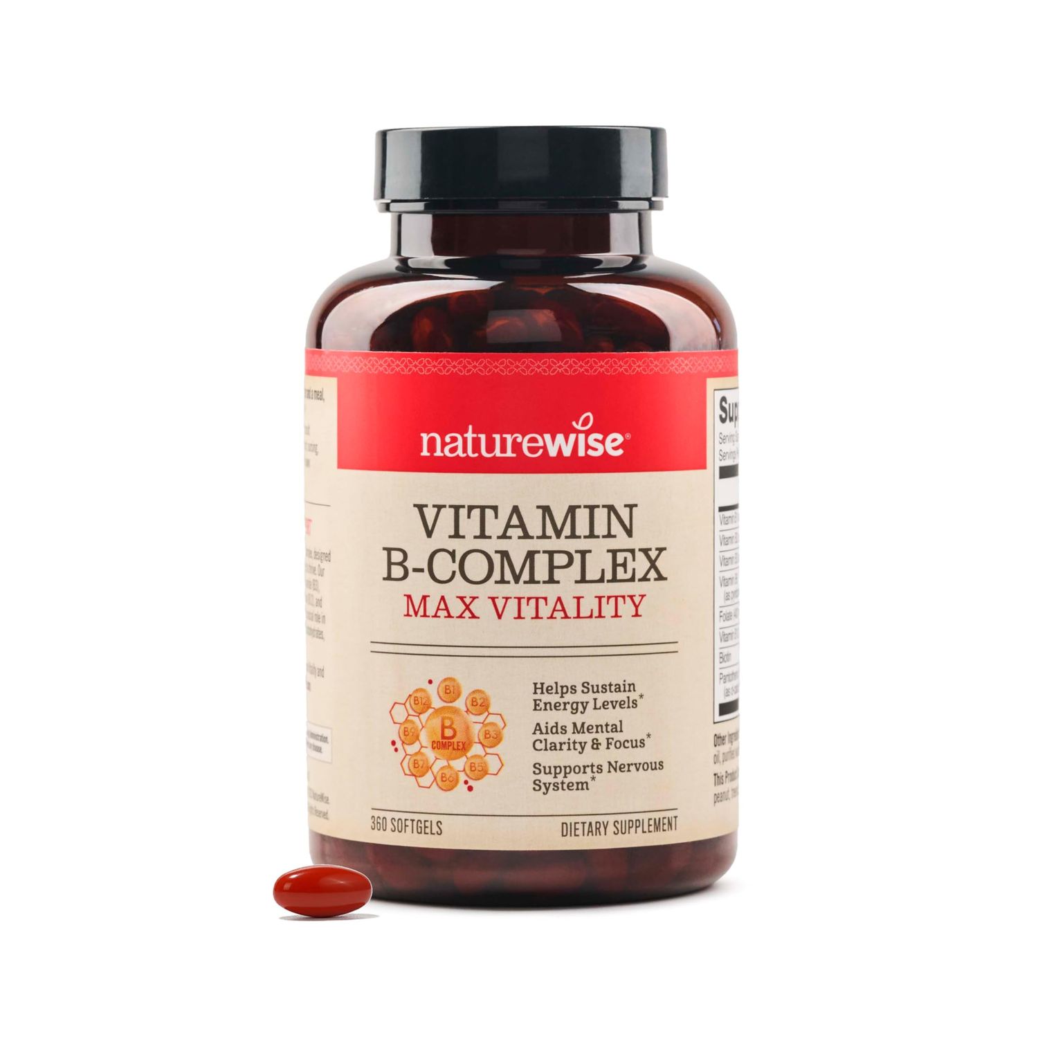 NatureWise B Complex Vitamins with Folic Acid &amp; B12 - Dietary Supplement for Energy, Nervous System, Immune Health Support* - with Halal Gelatin, Gluten-Free, Non-GMO - 360 Softgels[1 Year Supply]