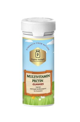 Organic Strength Men&#39;s Multivitamin Pectin Gummies: Empowering Your Health with 200% Biotin, Folate 100%, Vitamin A, B12, C, D, E, 100% Daily Intake (60 Count)