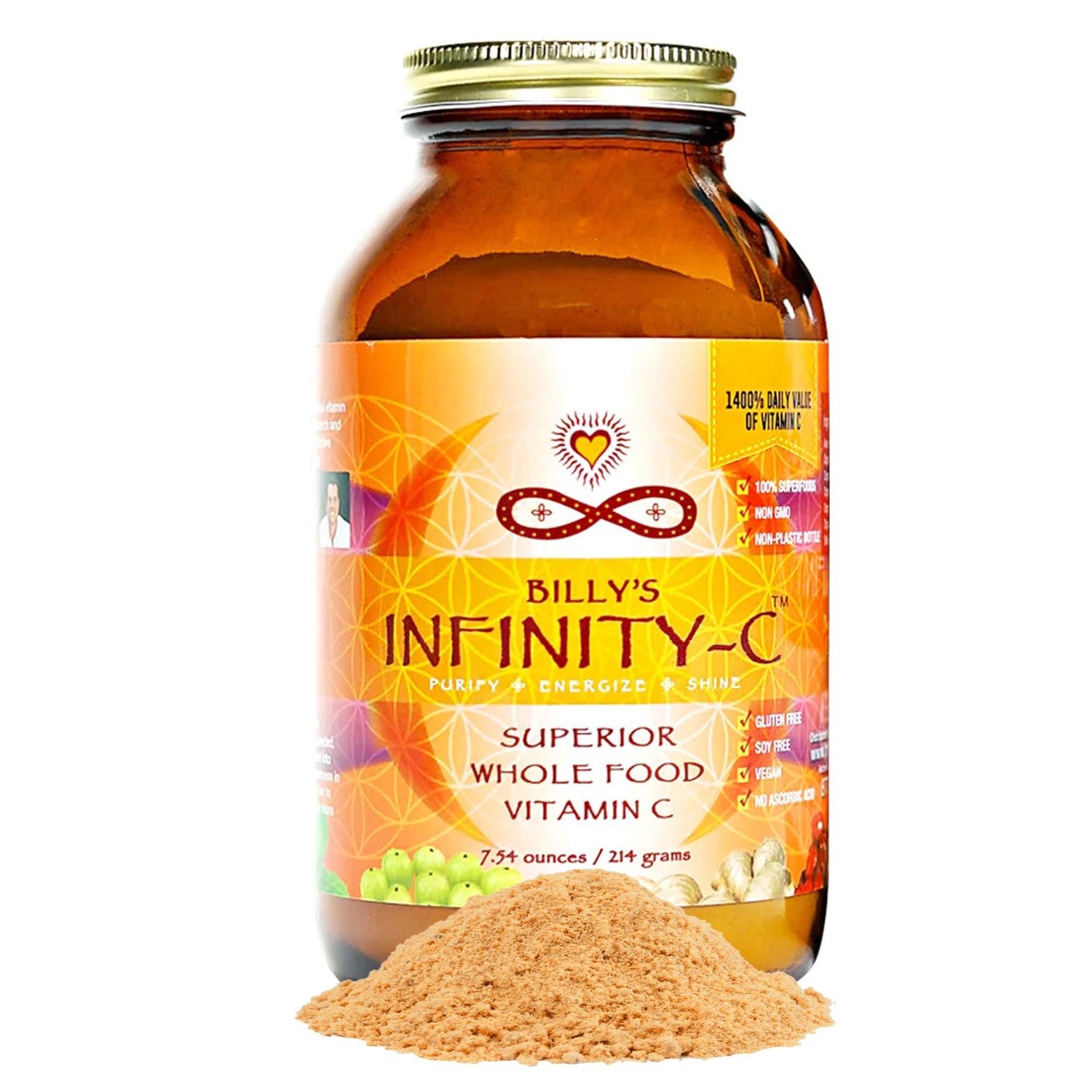 Infinity-C Organic Vitamin C Powder | Bioavailable VIT C from Acerola, Camu Camu &amp; Amla | Whole Food Vitamin C 1000mg | + Immune Support Superfoods - Shilajit, Astragalus Root &amp; Ginger (30 Servings)