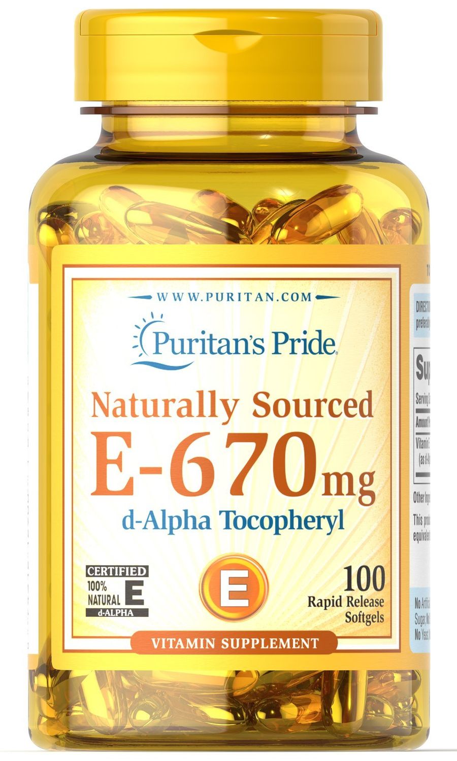 Puritan&#39;s Pride Vitamin E-670 mg 100% Natural-100 Softgels(Package May Vary)