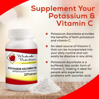 Wholesale Nutrition Potassium Ascorbate - Blend of Potassium & Vitamin C, Effervescent Vitamin C Crystals Supplement, Vitamin Powder - Antioxidant, Collagen Production, Healthy Circulation, 227 Grams